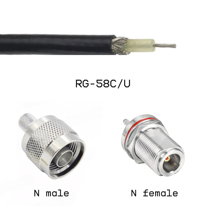 Кабельная сборка N male - N female на кабеле RG58C/U 1м