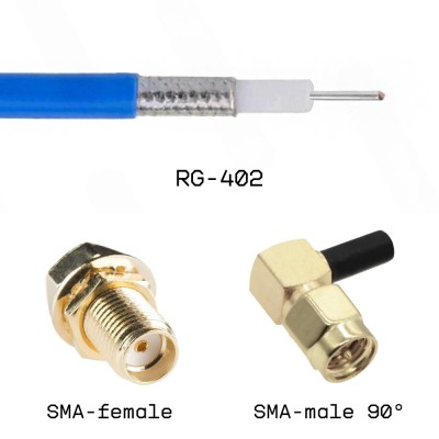 Кабельная сборка SMA male угловой - SMA female на кабеле RG402 0,1м