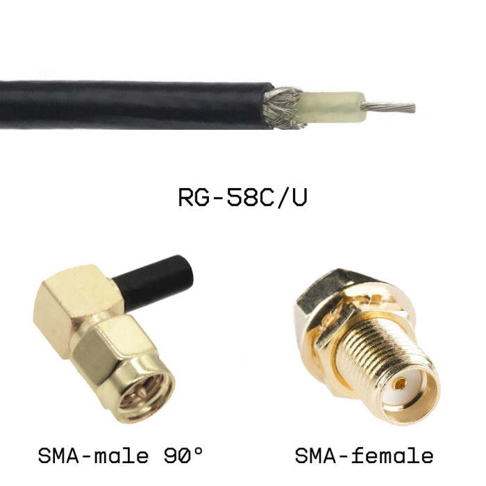 Кабельная сборка SMA male угловой - SMA female на кабеле RG58C/U 10м