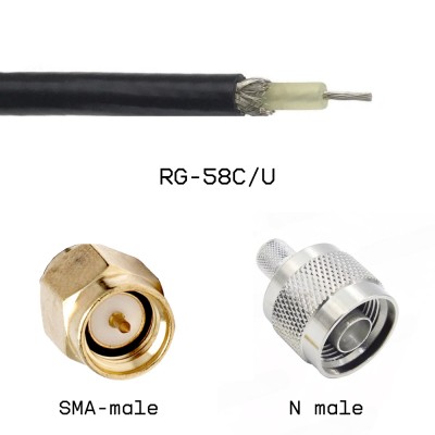Кабельная сборка N male - SMA male на кабеле RG58C/U 1м