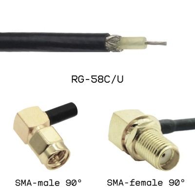Кабельная сборка SMA male угловой - SMA female угловой на кабеле RG58C/U 0,5м