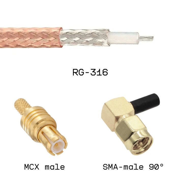 Кабельная сборка SMA male угловой - MCX male на кабеле RG316 0,5м