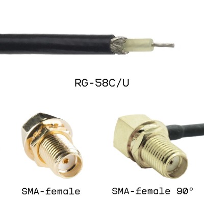 Кабельная сборка SMA female - SMA female угловой на кабеле RG58C/U 0,5м