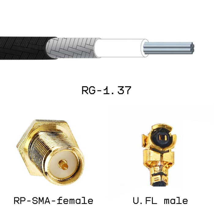 Кабельная сборка RP-SMA female - U.FL на кабеле RG1.37 0,05м